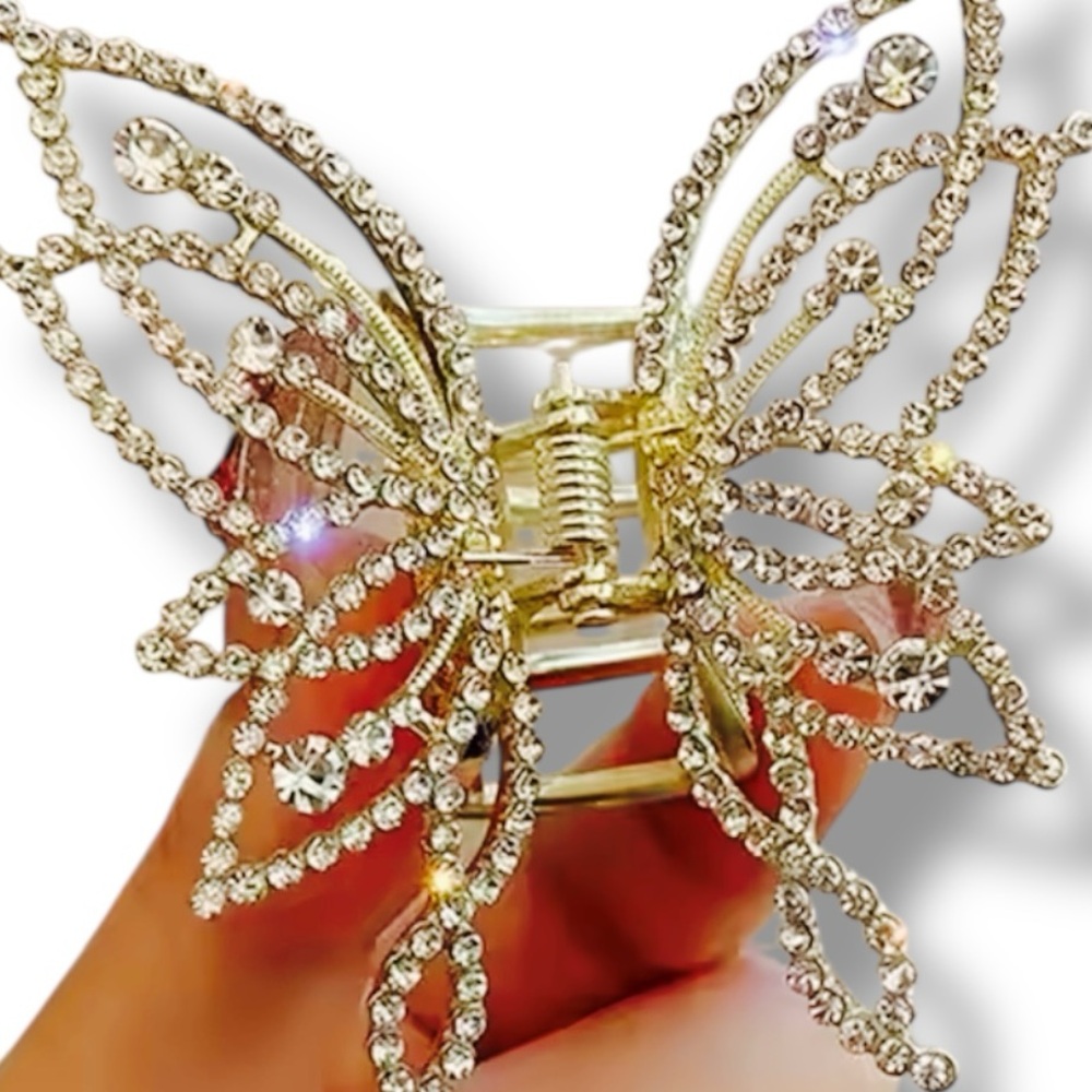 NWT Gold Butterfly Hair Clip with Rhinestone Accents